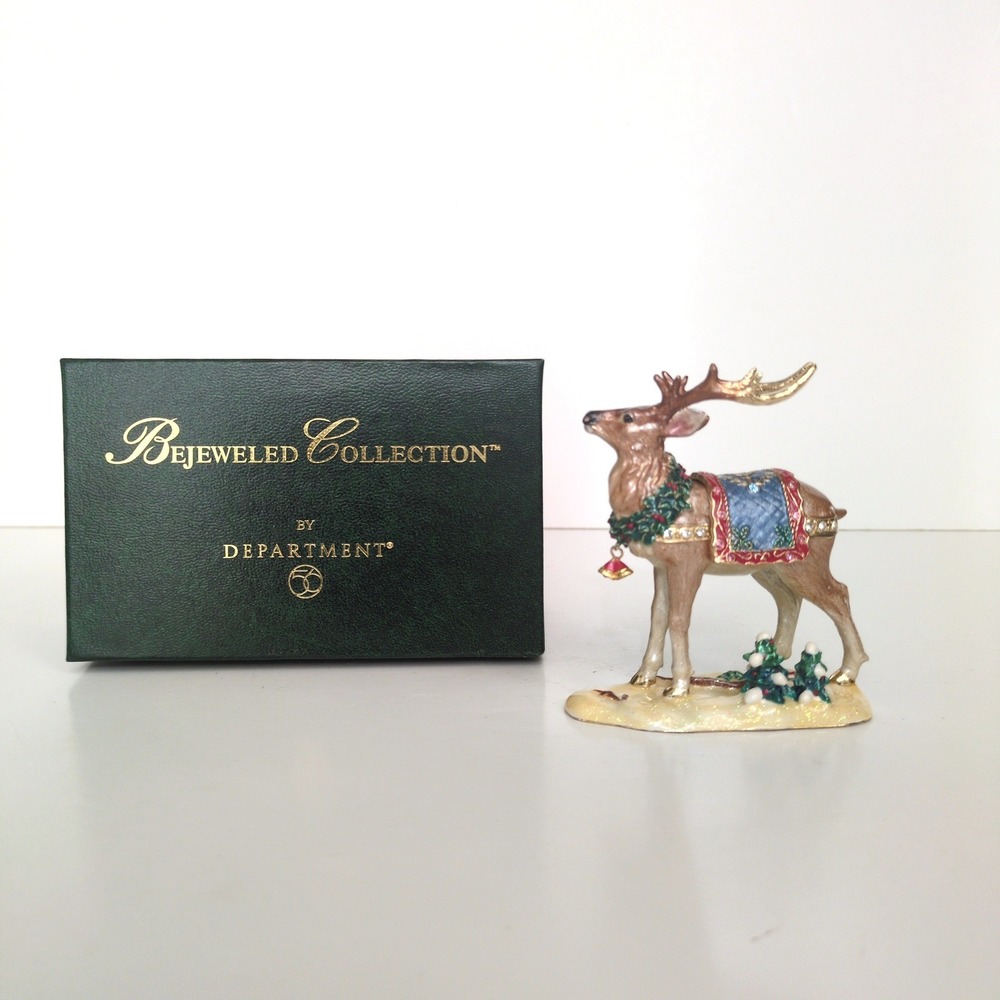 Department 56 Bejeweled Collection Reindeer Trinket Box Brown Blue 56.31669